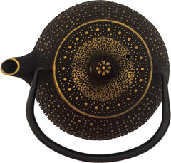 Cast Iron Teapot With Stainless Steel Infuser  |  0.8 L / 27 oz  |  Non Toxic Golden-Black Teapot - Freshcarton