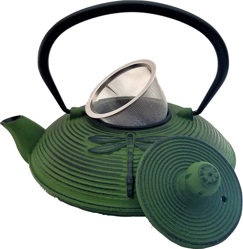 Cast Iron Teapot With Stainless Steel Infuser | 0.75 L / 25 oz | Non Toxic Green Teapot - Freshcarton