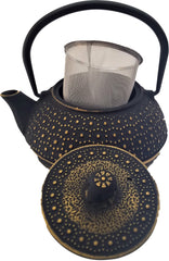 Cast Iron Teapot With Stainless Steel Infuser  |  0.8 L / 27 oz  |  Non Toxic Golden-Black Teapot - Freshcarton